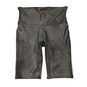 Spanx Short Women M Medium Black Faux Leather Wide Waistband Ledershorts Pull On
